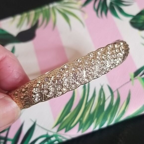 Goldtone Bangle Bracelet With Inset Rhinestones - Picture 2 of 3